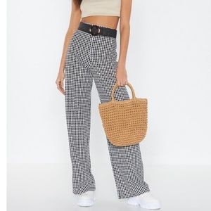 Nasty Gal Love Bites Houndstooth trousers high waist wide leg flare pants, M